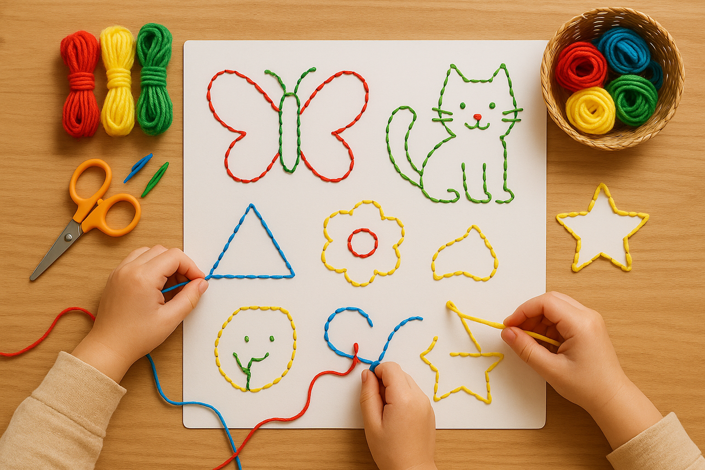 kids play thread tracing activity