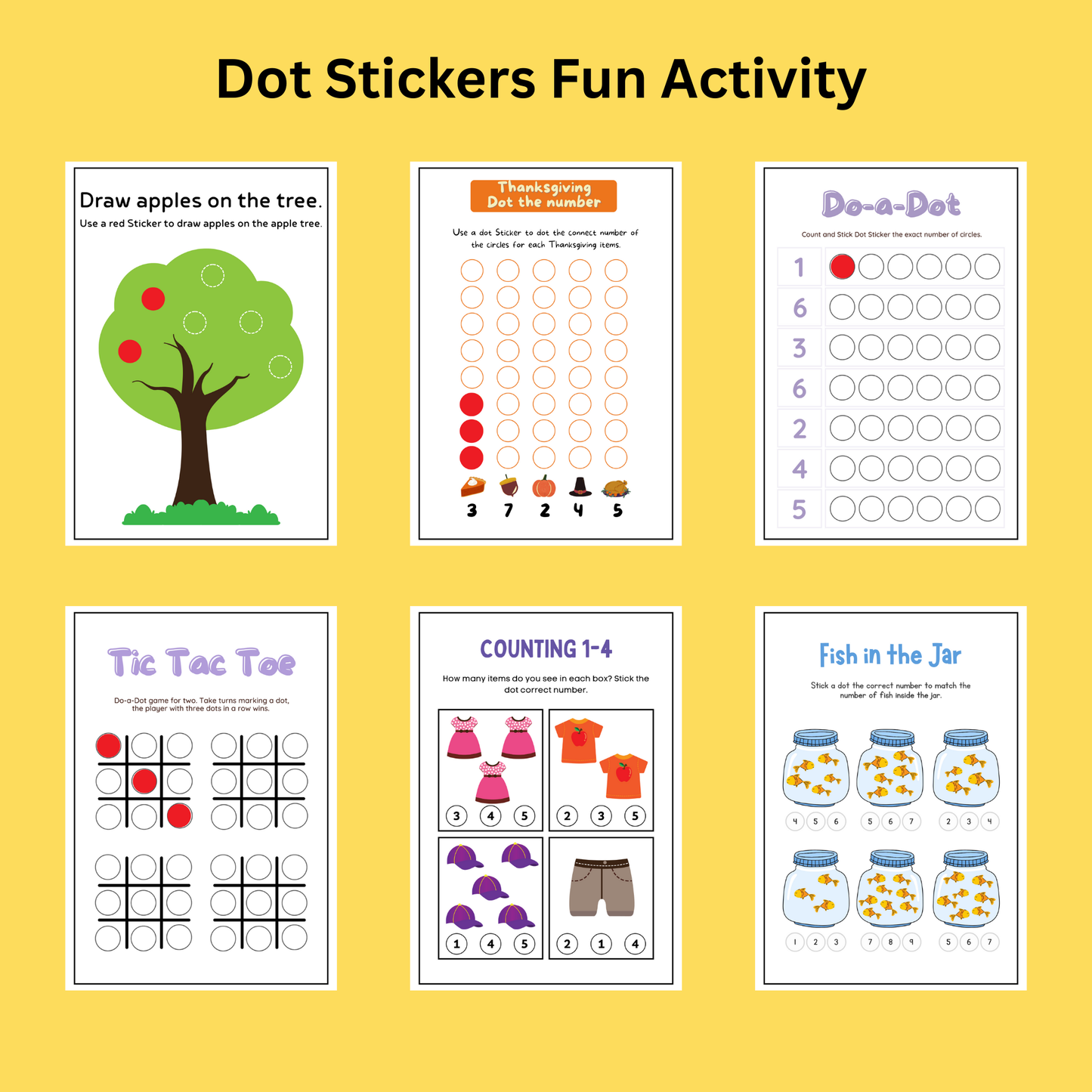 Learn With Fun Dot Stickers Kids Activity Worksheet 2 to 7 year kids