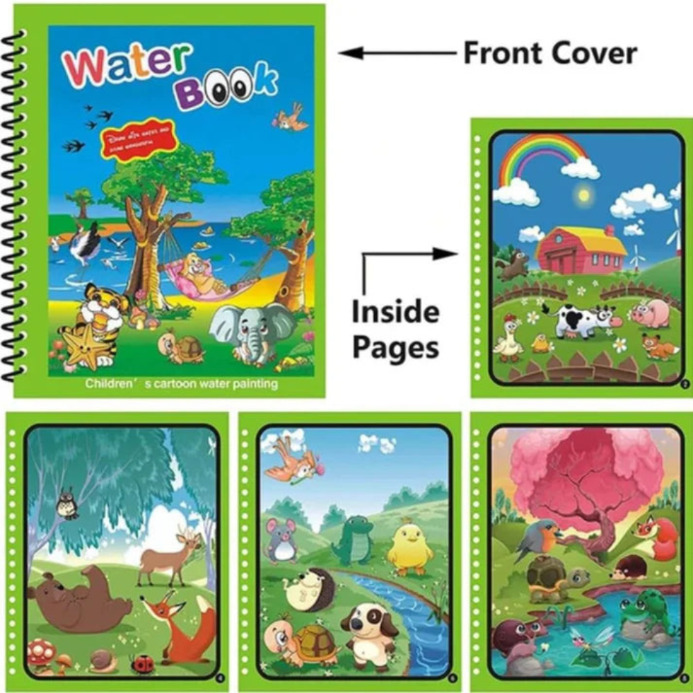 Reusable Magic Coloring Water Book for Kids 2 to 10 Years (Pack Of 4 Books + 4 Pens)