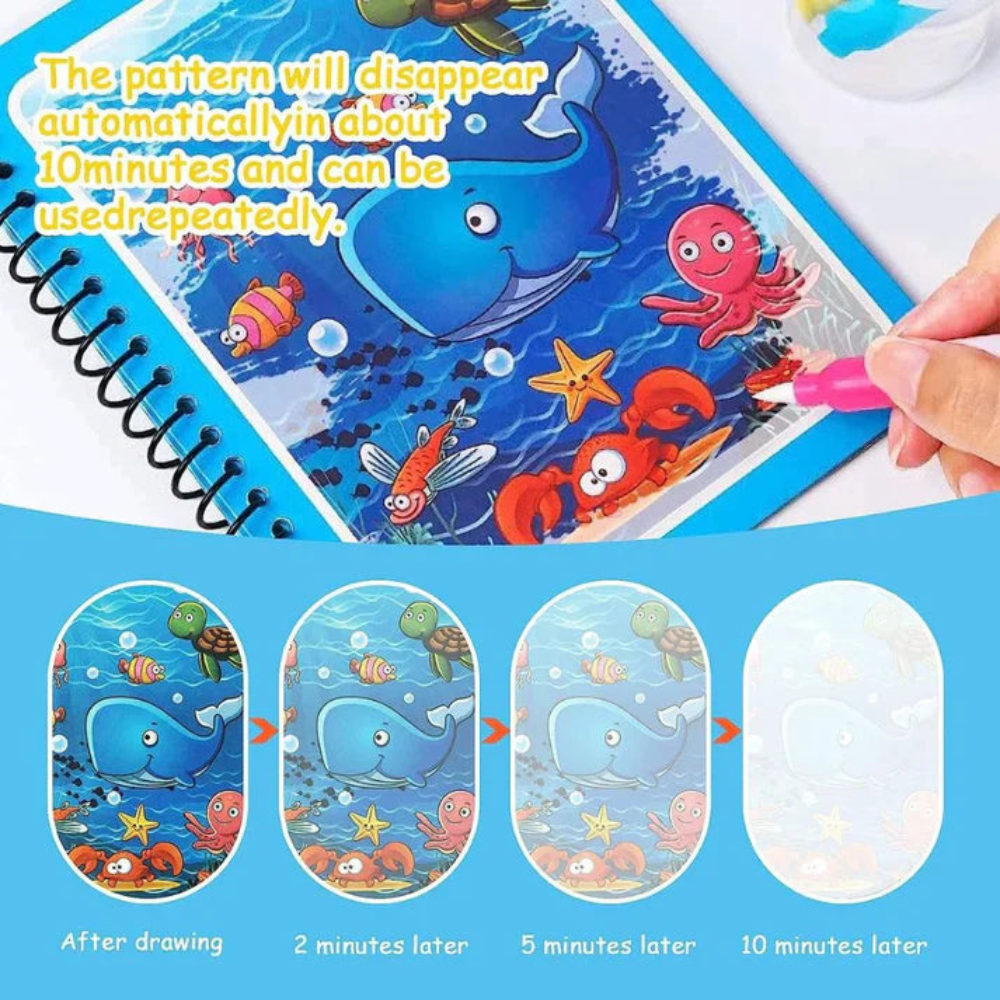 Reusable Magic Coloring Water Book for Kids 2 to 10 Years (Pack Of 4 Books + 4 Pens)