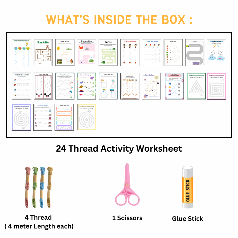 Learn With Fun Pre Writing Thread Activity Worksheet For Kids 2 to 7 Years
